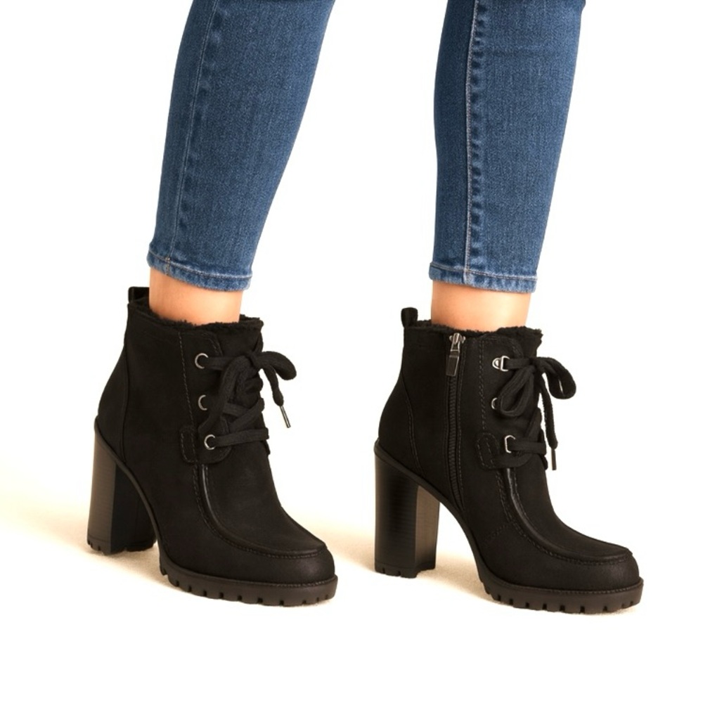 Sam Edelman Madge Black Sherpa Lined Lug Sole Lace Up Booties Size 7 - Picture 2 of 10